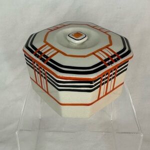 Vintage MCM Japan Stamped Squared Orange Black Trinket Box